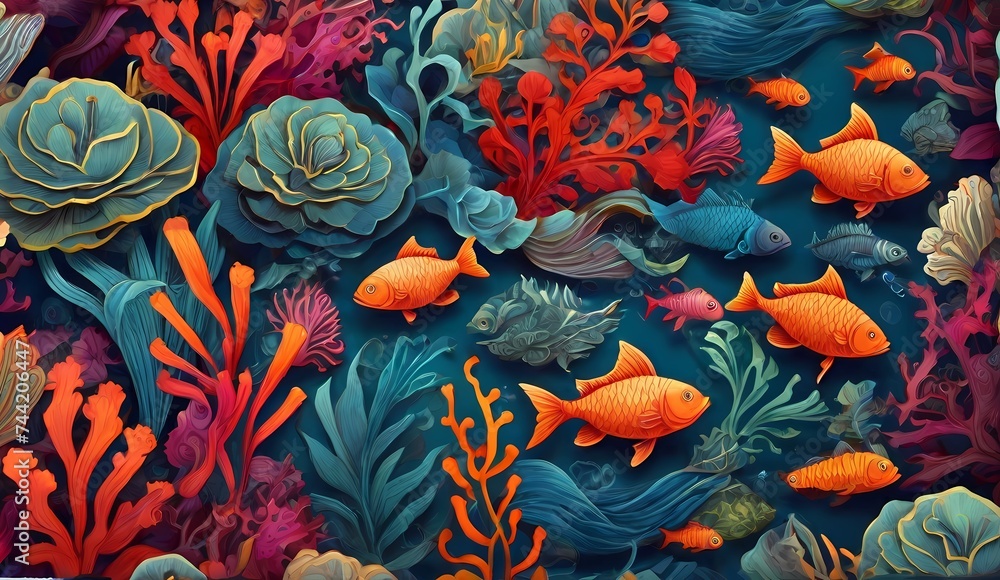 Generative AI Seamless pattern background of underwater ecosystems and ...
