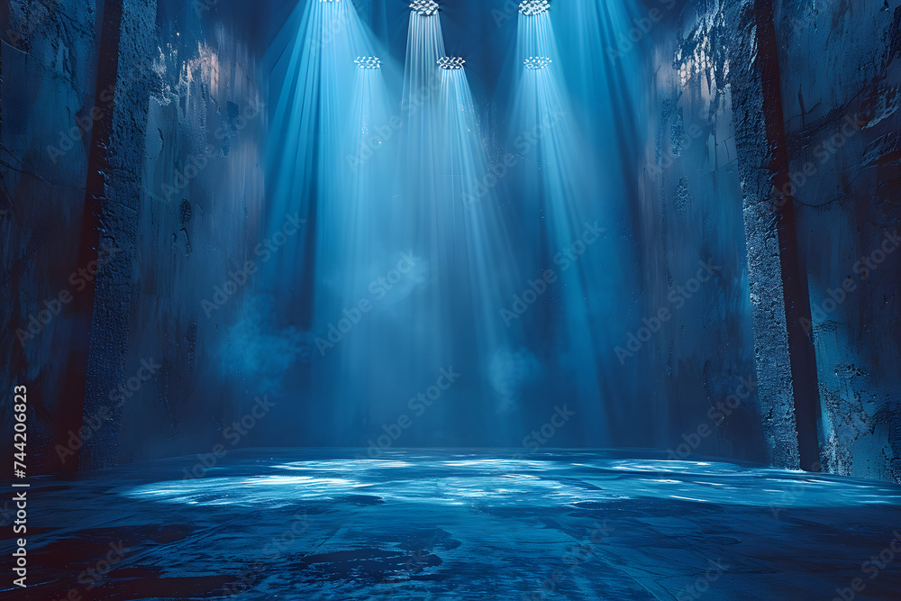 Fototapeta premium Dark Room With Blue Light