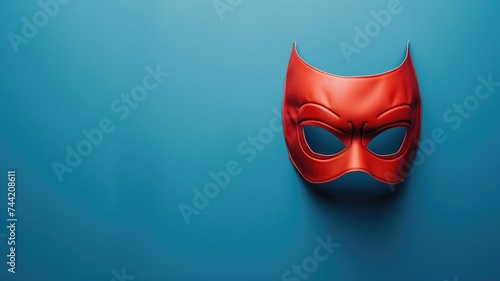 Red superhero mask on a blue background photo