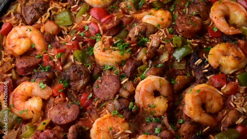 shirimp and sausage jambalaya, traditional lousiana food
