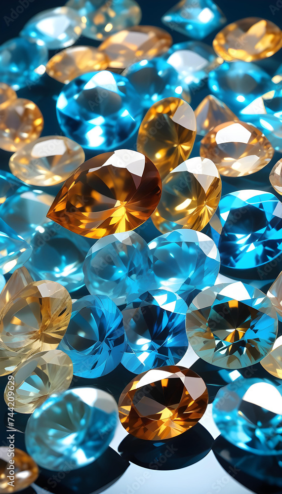 Fototapeta premium Topaz Gemstone, Precious, Blue, Luxury, Jewelry, Gem, Fashion, Accessories, Sparkle, Glitter, Expensive, Rare, Shiny, Elegant, AI Generated