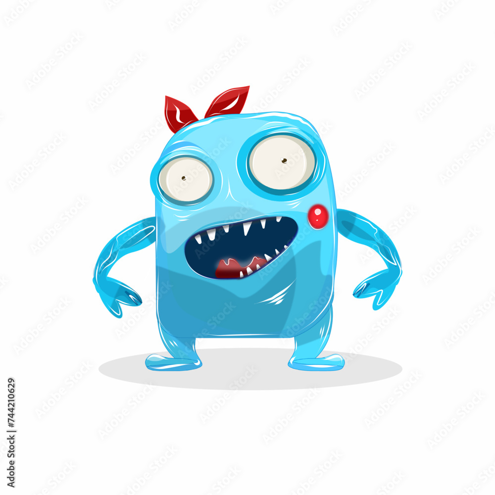 Fototapeta premium Vector illustration of hand drawn cartoon blue funny baby monster 