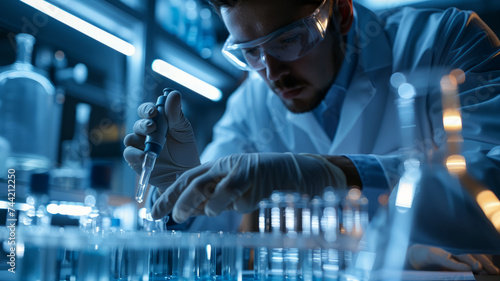 A scientist conducting an experiment in a laboratory.