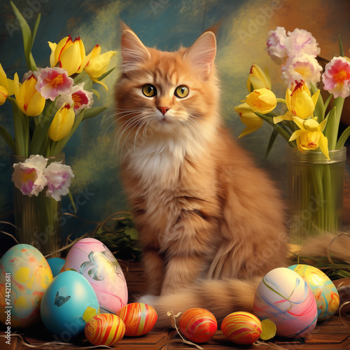 Kartka na Wielkanoc, wielkanocny kot photo