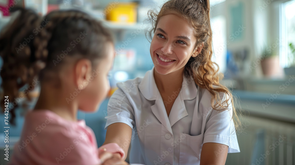 A female doctor giving an injection to a patient in a medical clinic. A female doctor giving an injection to a patient in a medical clinic.