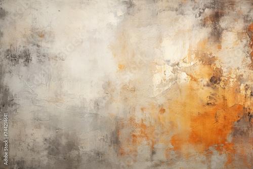 Abstract background with textured gradient soft pastel grey and orange with distressed paint strokes with rust effect  concrete colorful wall