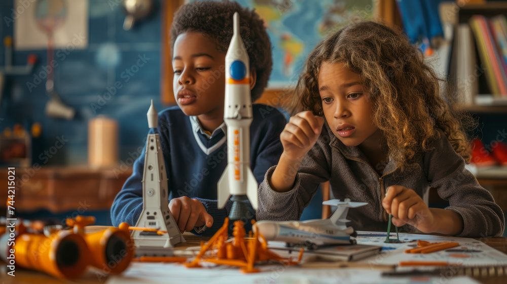 Children studying together in a classroom. Children studying together in a classroom.