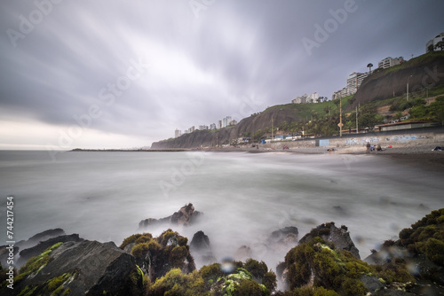 long exposure of the waves on Makaha beach in the Miraflores area, Peru photo