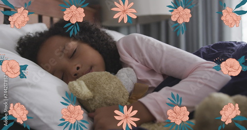 Image of flowers over sleeping african american girl