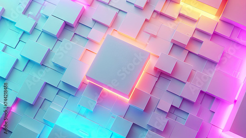 Minimalist Tech Background with Extruded Square and Neon Light Effect Background