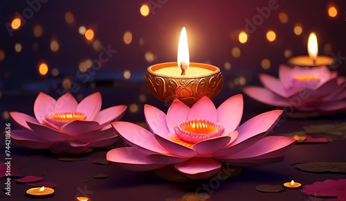 Generative AI  Happy Diwali  illustration Of Burning Diya On Happy Diwali  Diwali Celebration  Festival Of Lights With Background 