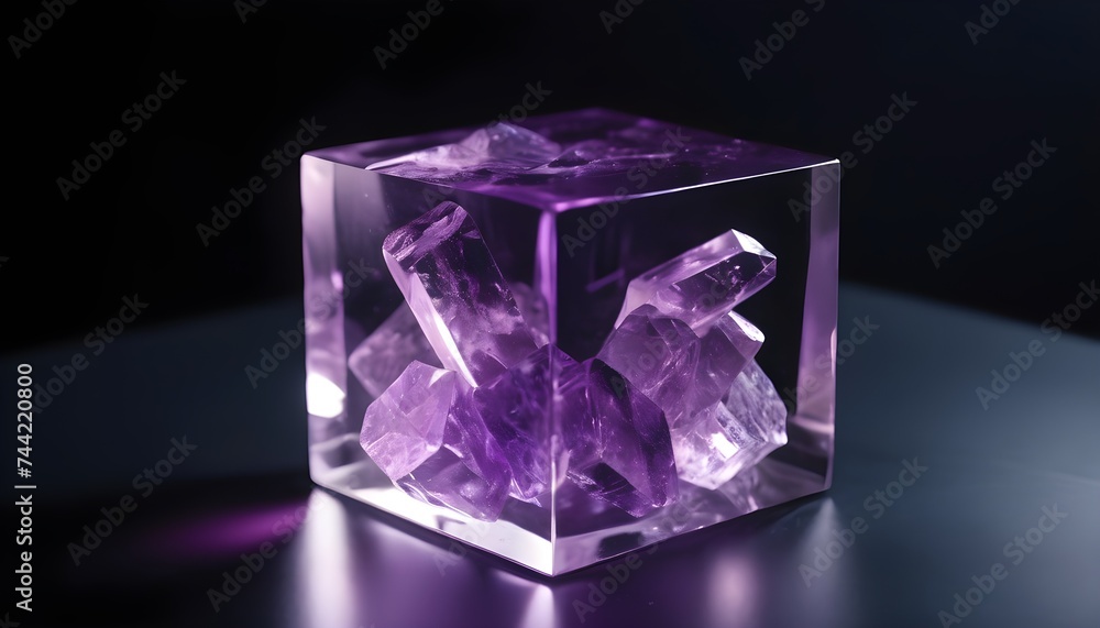 crystal purple cube on dark background isolated crystal purple cube on dark background isolated