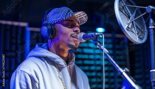 Obraz na płótnie Male rapper in recording studio