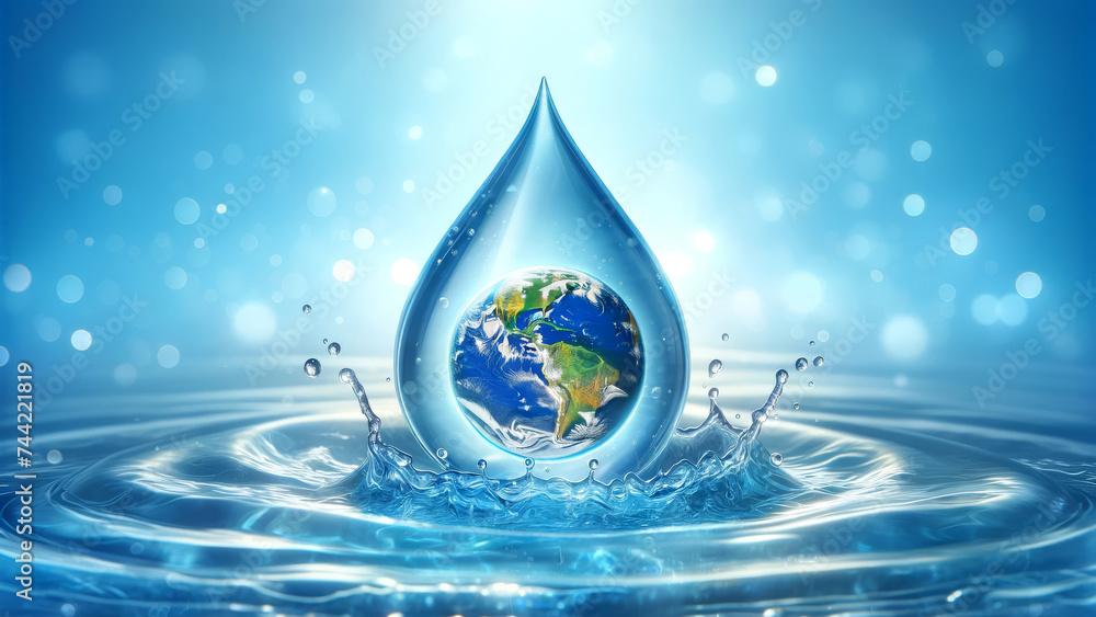 Fototapeta premium Hydration and Ecology Concept with Earth Water Droplet