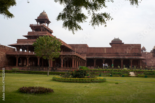 Agra, Uttar Pradesh / India - February 7, 2012 : An architectural exterior view of the Panch Mahal a five-storied palatial structure in the courtyard of the Jodhabai's palace in Fatehpur Sikri, Agra. photo