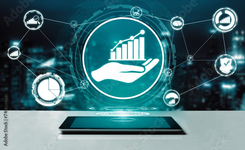 Data Analysis for Business and Finance Concept. interface showing future computer technology of profit analytic  online marketing research and information report for digital business strategy. uds