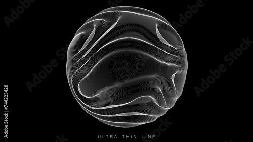 Ultra thin line fluid geometry. Dynamic vector distorted spheres.