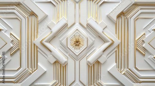 minimalist white and gold 3d rendered elegant art deco style pattern for ceiling, wall wallpaper, packaging, and more printing product