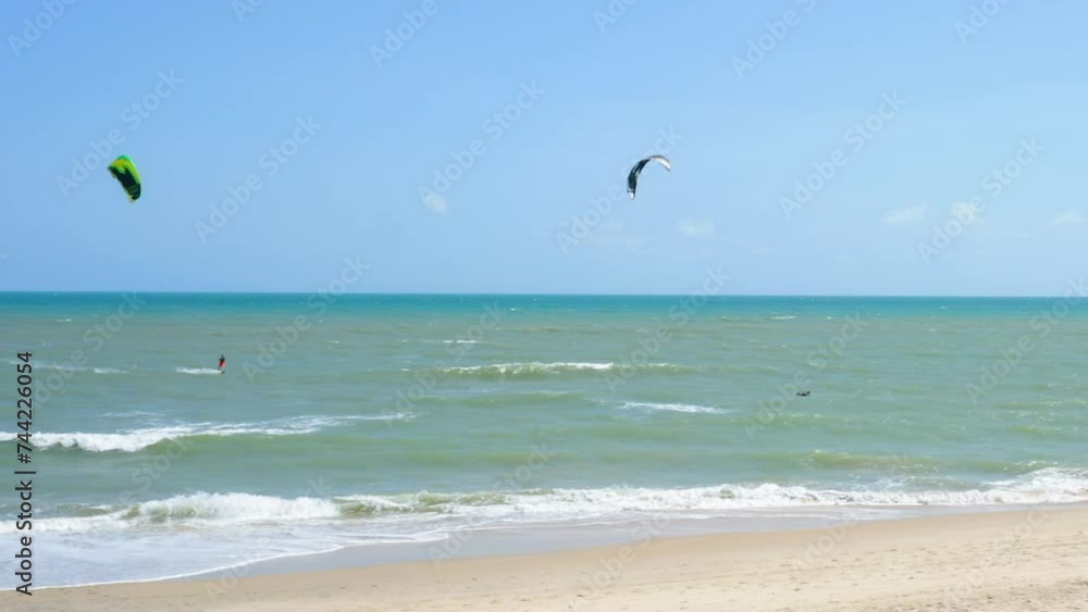 Aerial view of people practing kite surf, Cumbuco, Ceara, Brazil Aerial view of people practing kite surf, Cumbuco, Ceara, Brazil