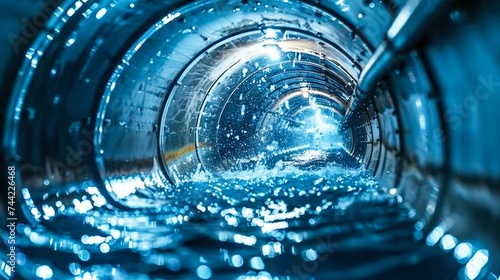 Futuristic View Inside a Water Pipeline. Generative ai