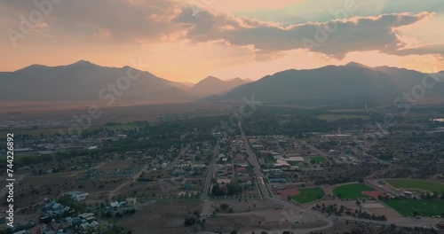 Drone shot of the Sawatch Mountain range at sunset in Buena Vista, Colorado photo