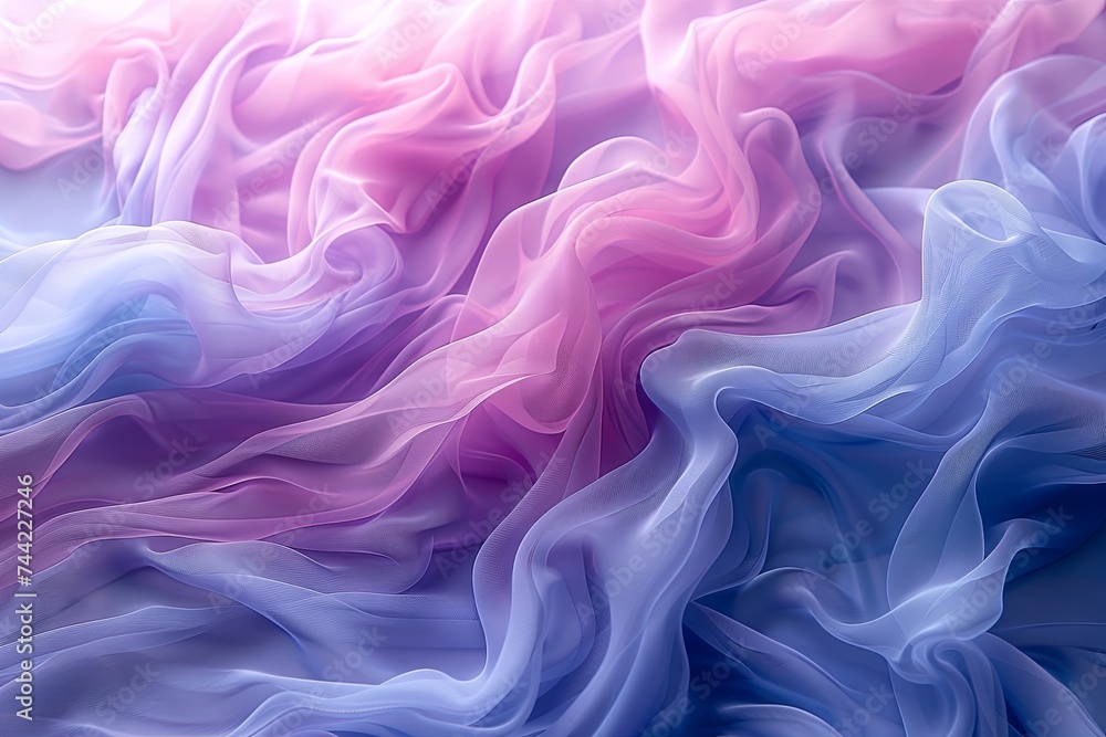 Obraz premium a photo of blue and purple smoke, in the style of gossamer fabrics, hyper-realistic water, light pink and light gray, matte photo, flowing fabrics. Generative AI.