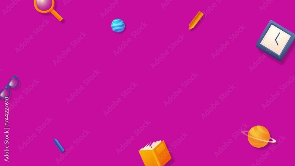 Back to school 3D elements Animation icons popping up to add text in the center - magenta background Back to school 3D elements Animation icons popping up to add text in the center - magenta background