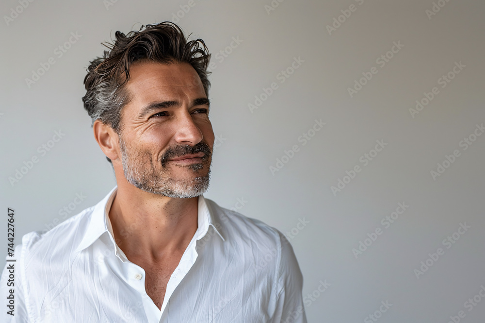 Smiling American man with a close and natural expression, showing a handsome and amusing demeanor. Smiling American man with a close and natural expression, showing a handsome and amusing demeanor.