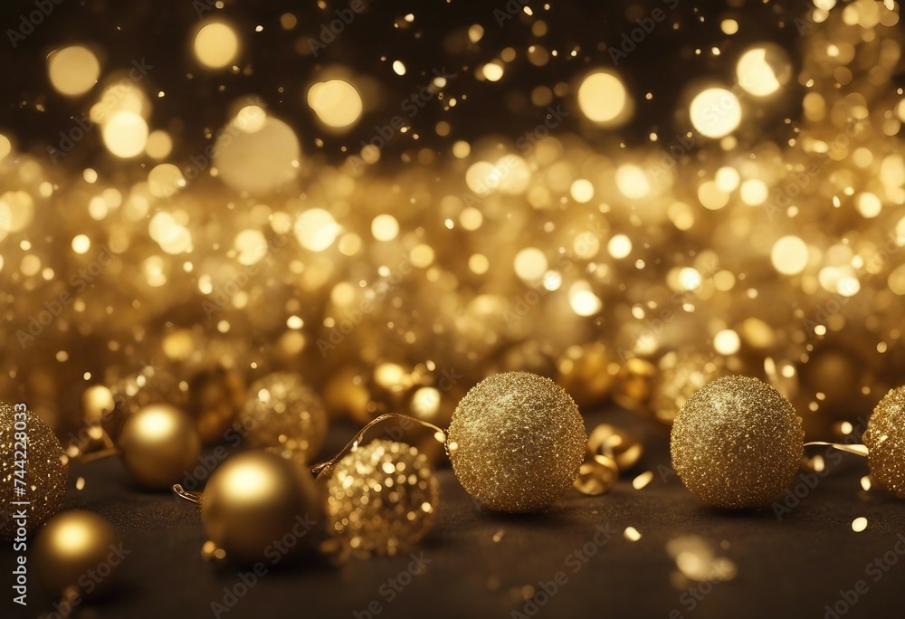 Golden christmas particles bulbs and sprinkles for a holiday celebration like christmas or new year shiny background Golden christmas particles bulbs and sprinkles for a holiday celebration like christmas or new year shiny background