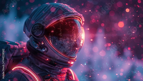 a space astronaut in space wearing a helmet  light and space suits  in the style of photo-realistic landscapes. Generative AI