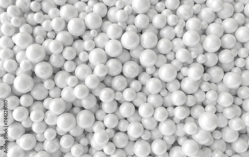 Abstract 3d rendering geometric background with white pearl spheres, beads © Meranna
