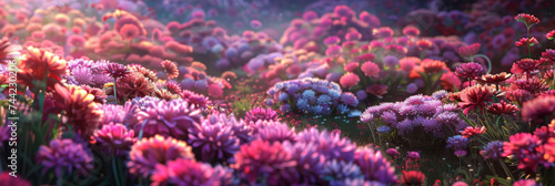 a pretty wallpaper with a full field of flowers, generative AI