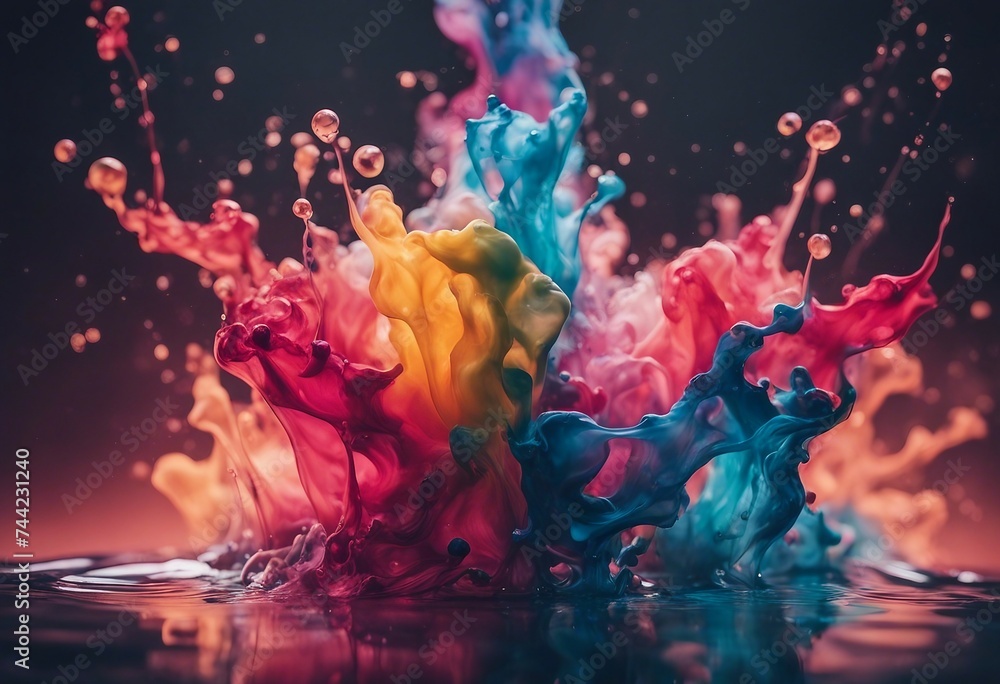 Ink in water Splash acrilyc paint mixing Multicolored liquid dye Abstract sculpture background color