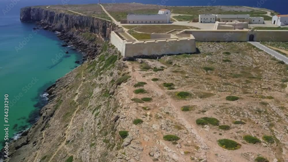 Aerial drone shot of the castle in sagres, algarve in portugal Aerial drone shot of the castle in sagres, algarve in portugal