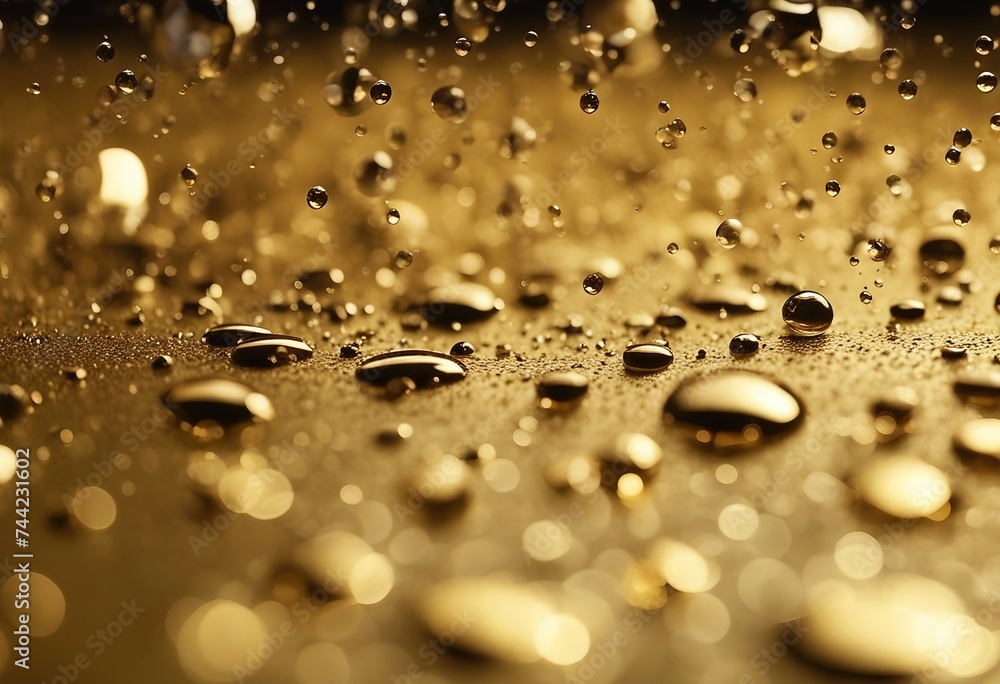 Water drops on a gold background