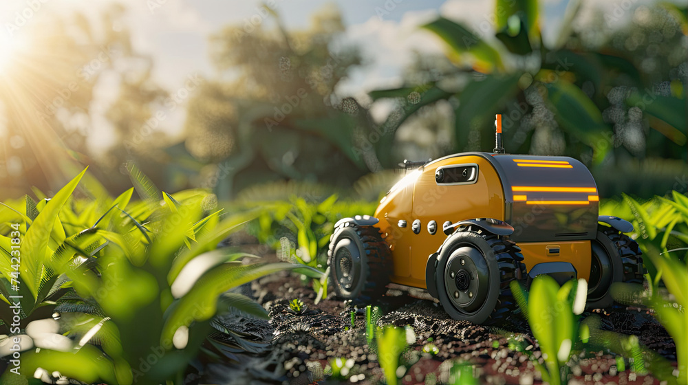 automatic robot car applying fertiliser in garden automatic robot car applying fertiliser in garden