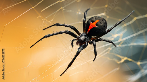 Black Widow spider outdoors on a web. Generative Ai