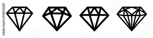 A set of diamonds in a flat style. Abstract black diamond collection icons. Linear outline sign. Vector icon logo design diamonds. photo