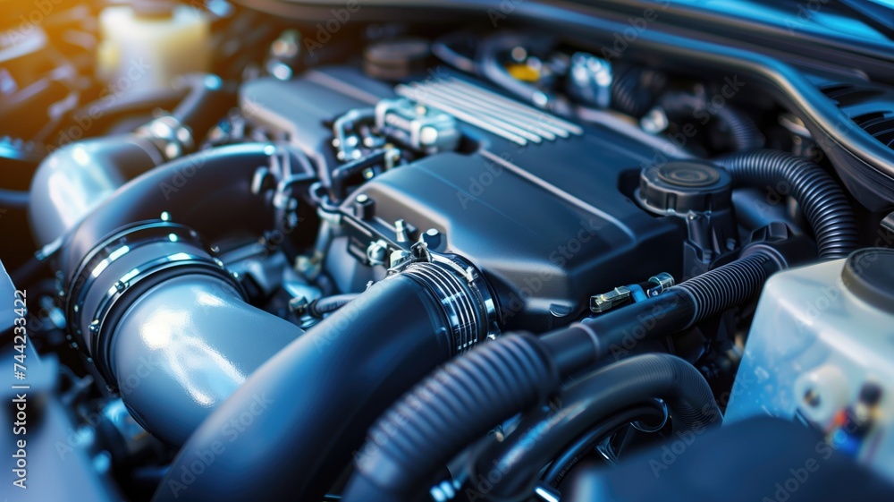 Detailed view of a modern car engine Detailed view of a modern car engine