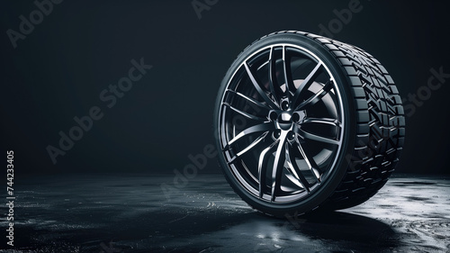 A luxury car wheel with modern design and black tire