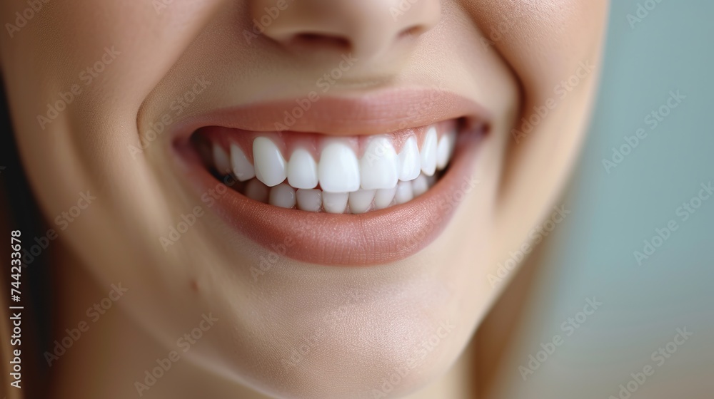 Very close up female's healthy teeth smiling Very close up female's healthy teeth smiling