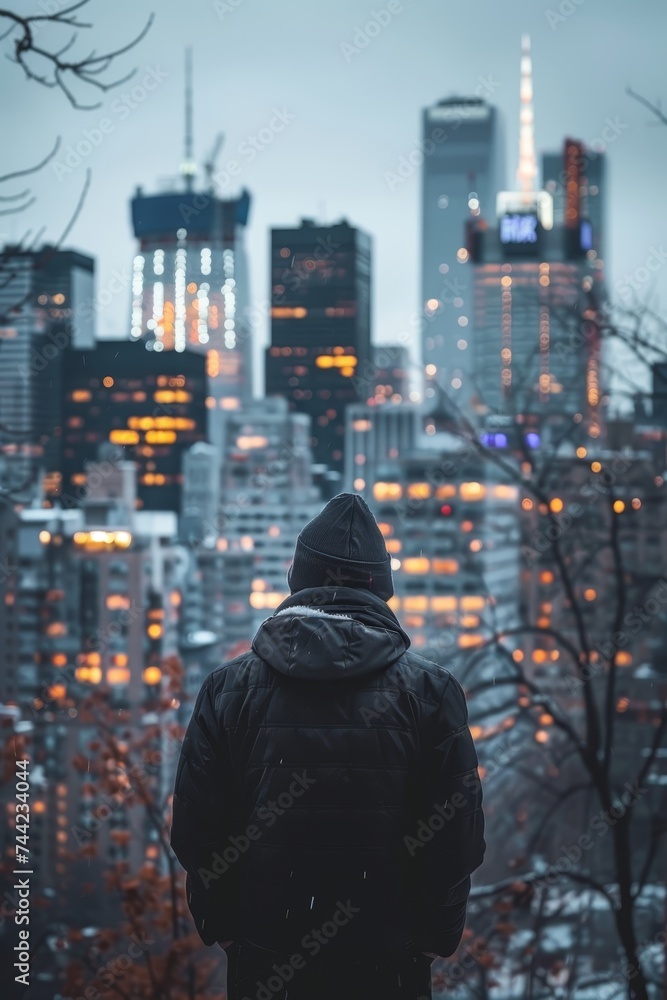 Solitary Man Contemplating Urban Twilight Solitary Man Contemplating Urban Twilight