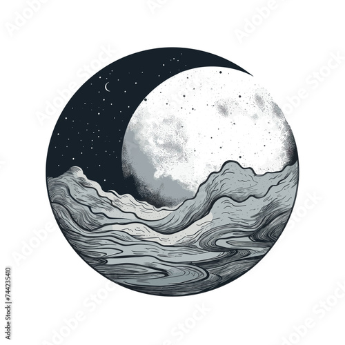 Vector of water waves near full moon isolated on white background photo