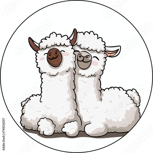 Vector design of two adorable llamas isolated on a white background