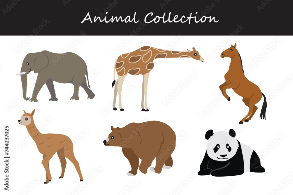 Animals collection. Vector illustration on white background. Flat style.
