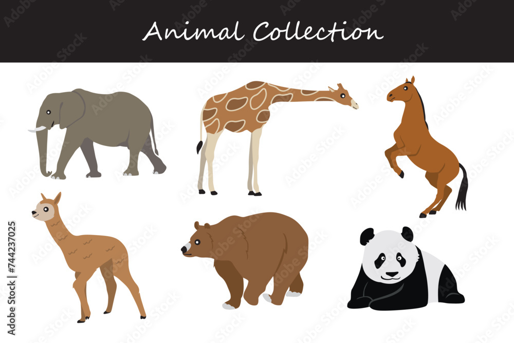 Obraz premium Animals collection. Vector illustration on white background. Flat style.