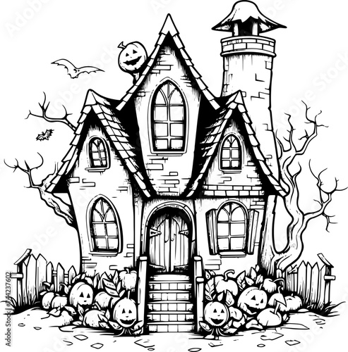 Digital illustration of a simple haunted Halloween house