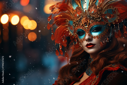 Carnival mask, ornate and elaborate facial covering worn during festive occasions, celebrations, intricate patterns, vibrant colors, and decorative elements, colorful elegant luxury. © Ирина Батюк