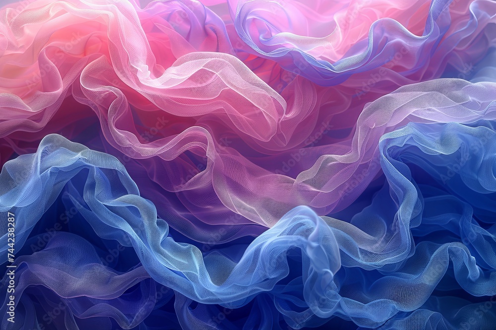 wallpaper with pink and blue clouds, in the style of flowing fabrics, smokey background, mysterious dreamscapes, matte photo. Generative AI.