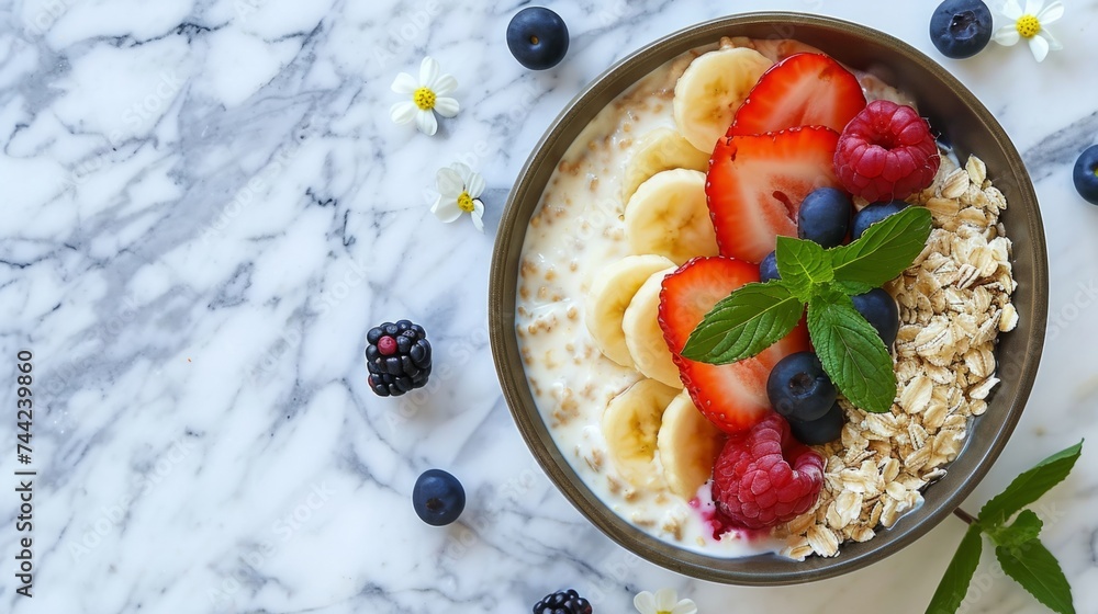 healthy breakfast with fresh fruits and oatmeal generative ai healthy breakfast with fresh fruits and oatmeal generative ai